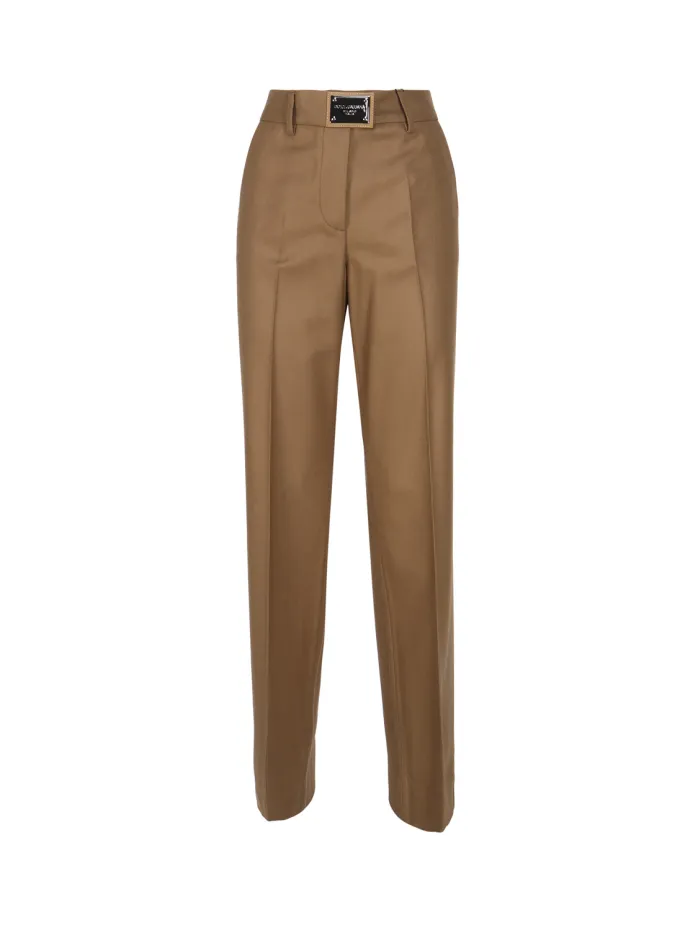 PANTALONI A ZAMPA IN FLANELLA CON TARGHETTA LOGO