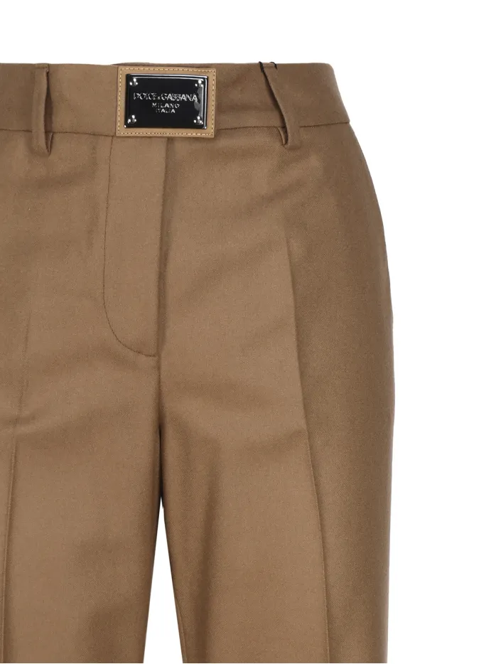 PANTALONI A ZAMPA IN FLANELLA CON TARGHETTA LOGO