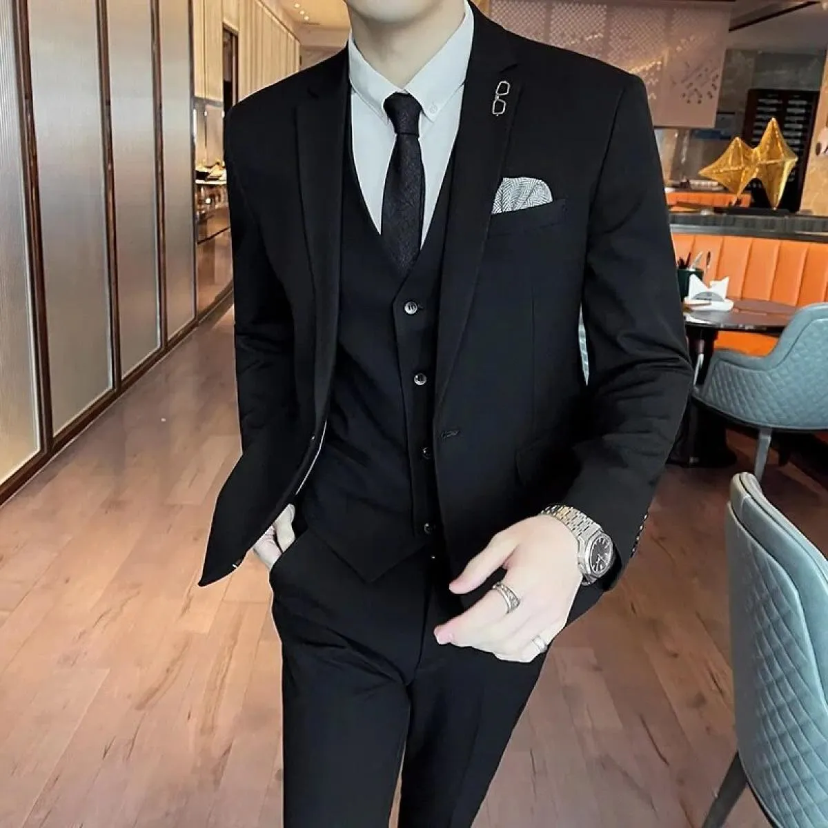 Pantaloni da completo Gilet 3 pezzi Set / 2023 Moda Casual da uomo nuovi Casual Boutique Business Tinta unita Blazer di lana Pan