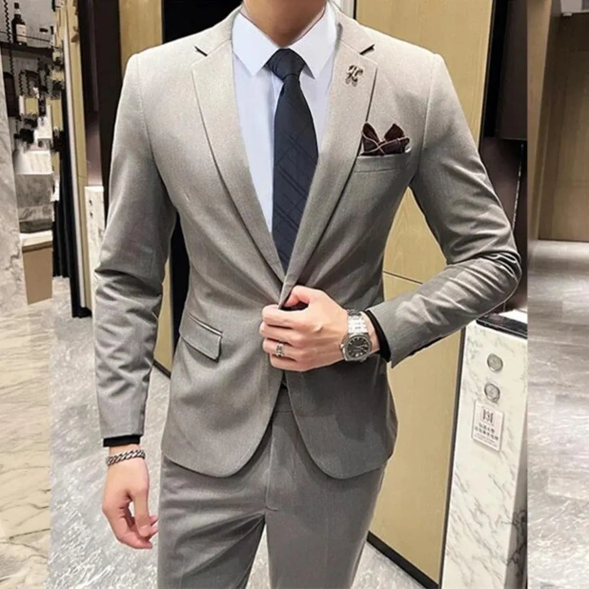 Pantaloni da completo Gilet 3 pezzi Set / 2023 Moda Casual da uomo nuovi Casual Boutique Business Tinta unita Blazer di lana Pan