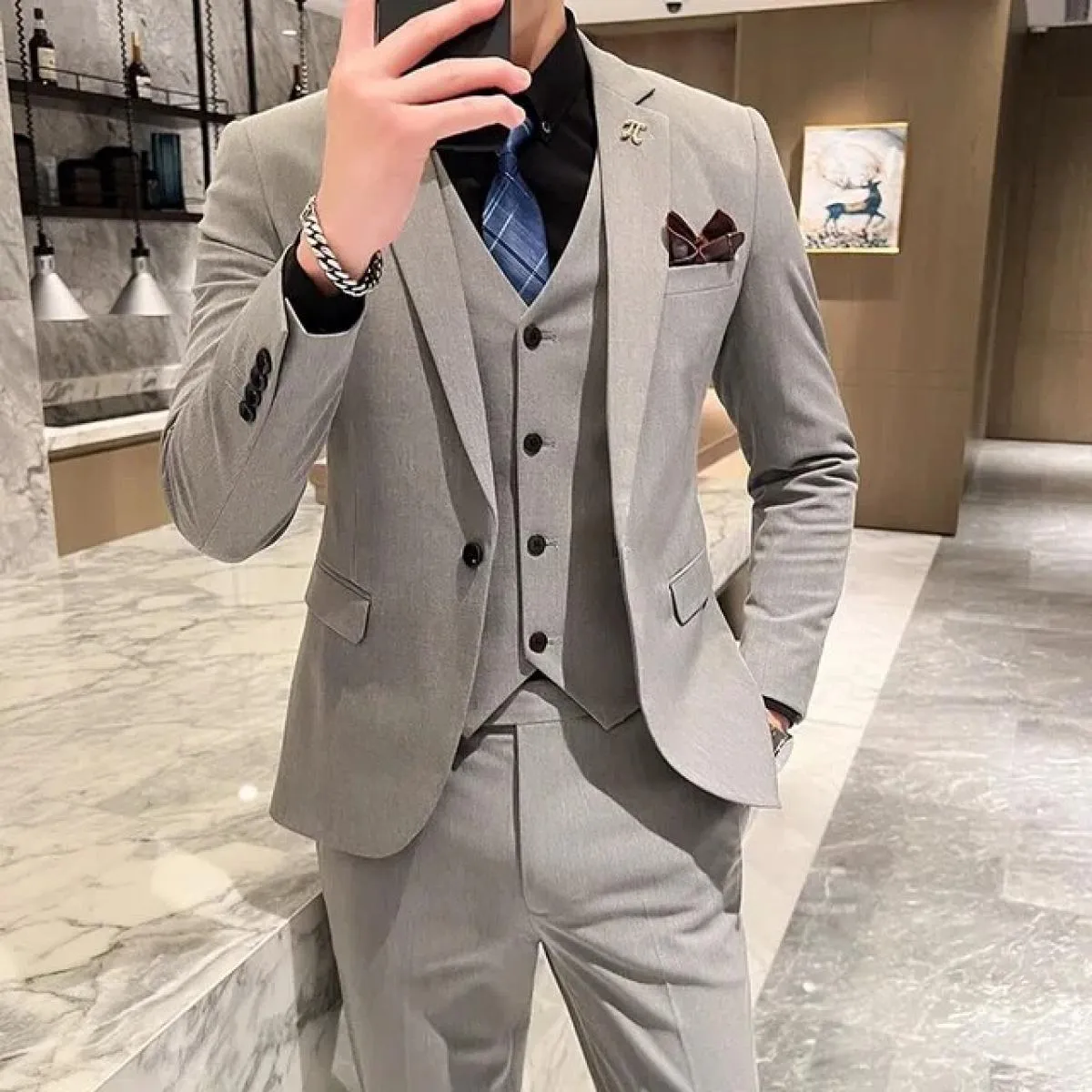 Pantaloni da completo Gilet 3 pezzi Set / 2023 Moda Casual da uomo nuovi Casual Boutique Business Tinta unita Blazer di lana Pan