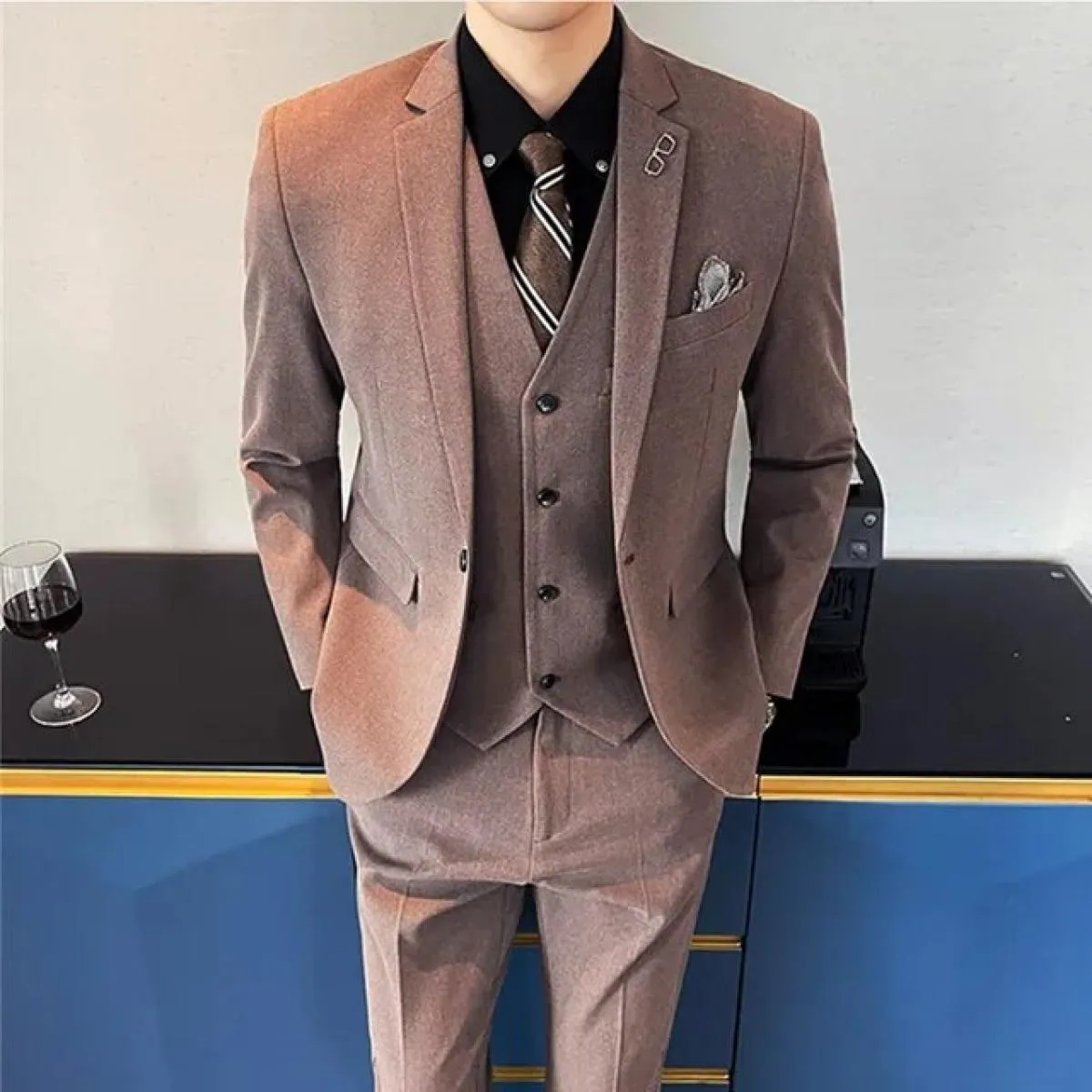 Pantaloni da completo Gilet 3 pezzi Set / 2023 Moda Casual da uomo nuovi Casual Boutique Business Tinta unita Blazer di lana Pan