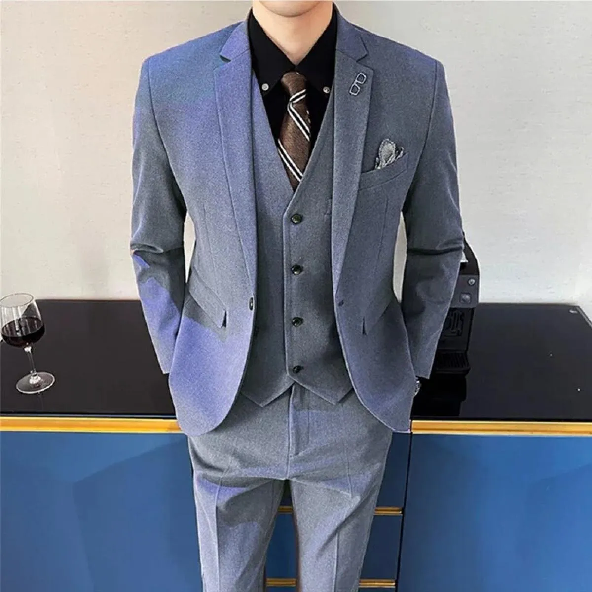 Pantaloni da completo Gilet 3 pezzi Set / 2023 Moda Casual da uomo nuovi Casual Boutique Business Tinta unita Blazer di lana Pan