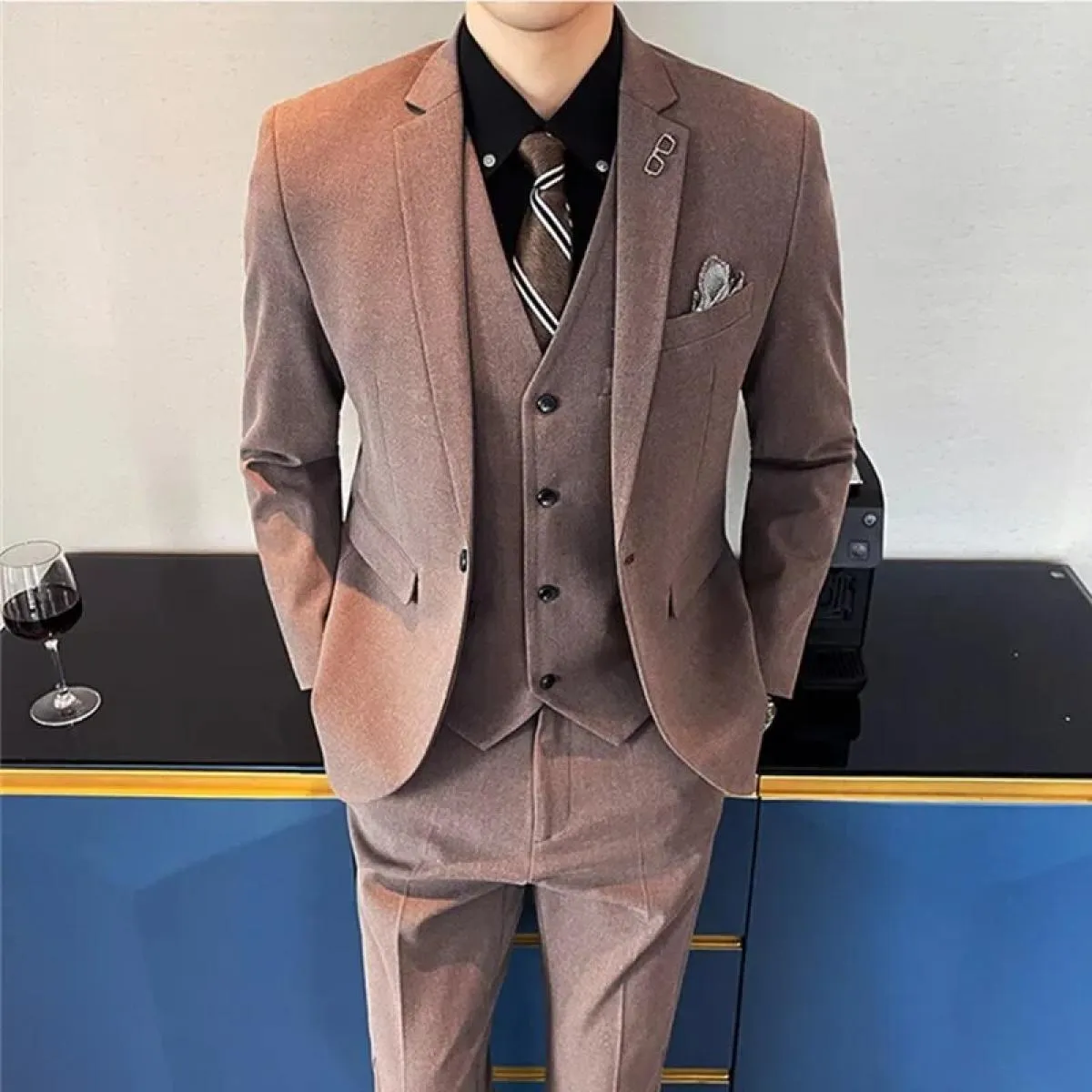 Pantaloni da completo Gilet 3 pezzi Set / 2023 Moda Casual da uomo nuovi Casual Boutique Business Tinta unita Blazer di lana Pan