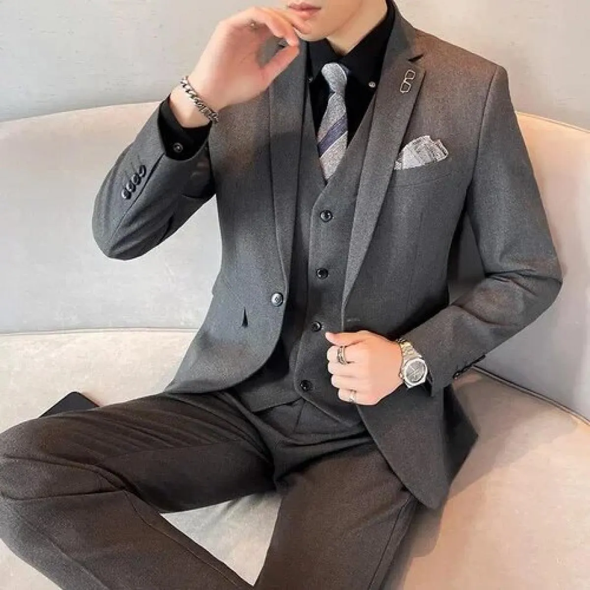 Pantaloni da completo Gilet 3 pezzi Set / 2023 Moda Casual da uomo nuovi Casual Boutique Business Tinta unita Blazer di lana Pan