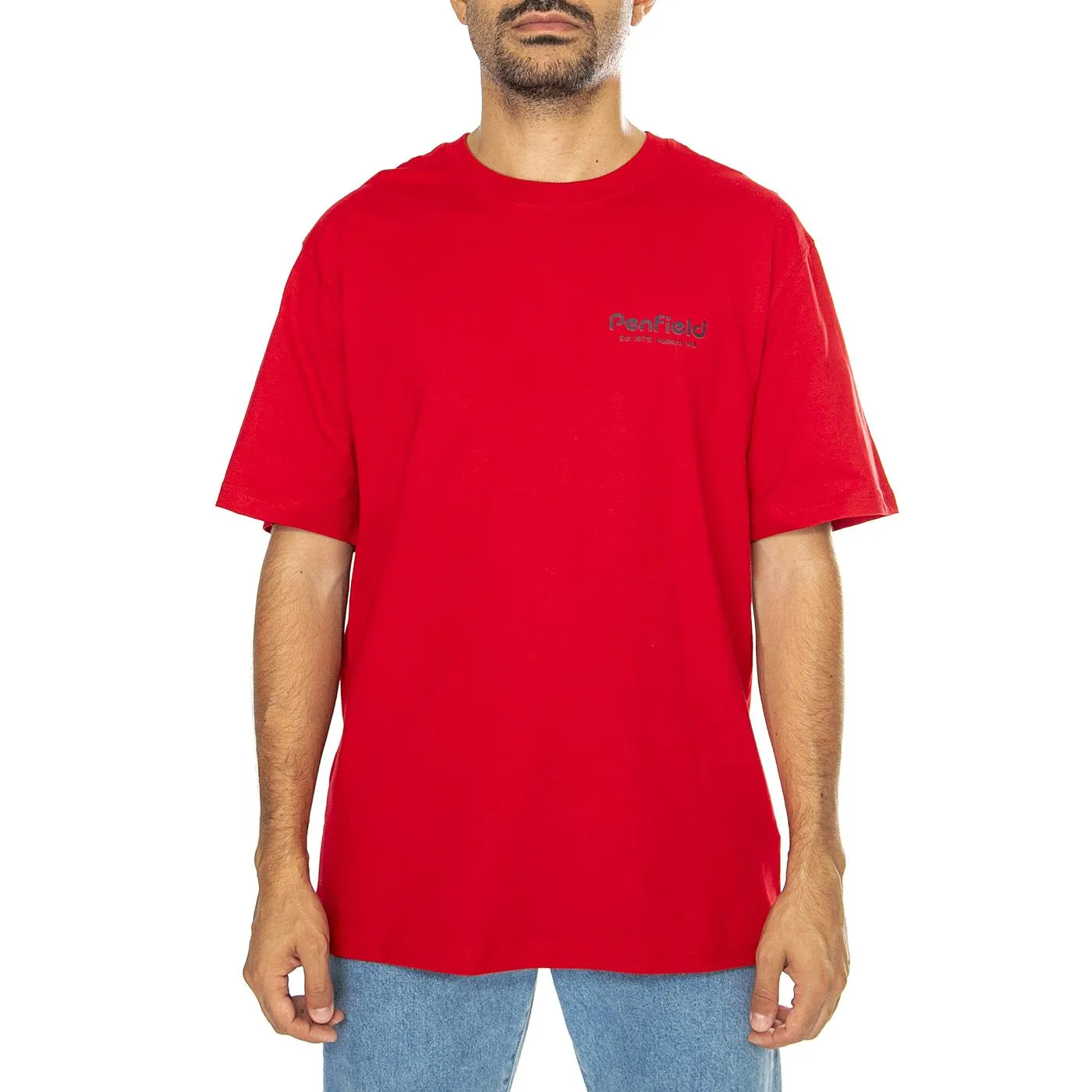 PENFIELD Hudson Script T-Shirt Haute Red - Maglietta Girocollo Uomo Rossa    