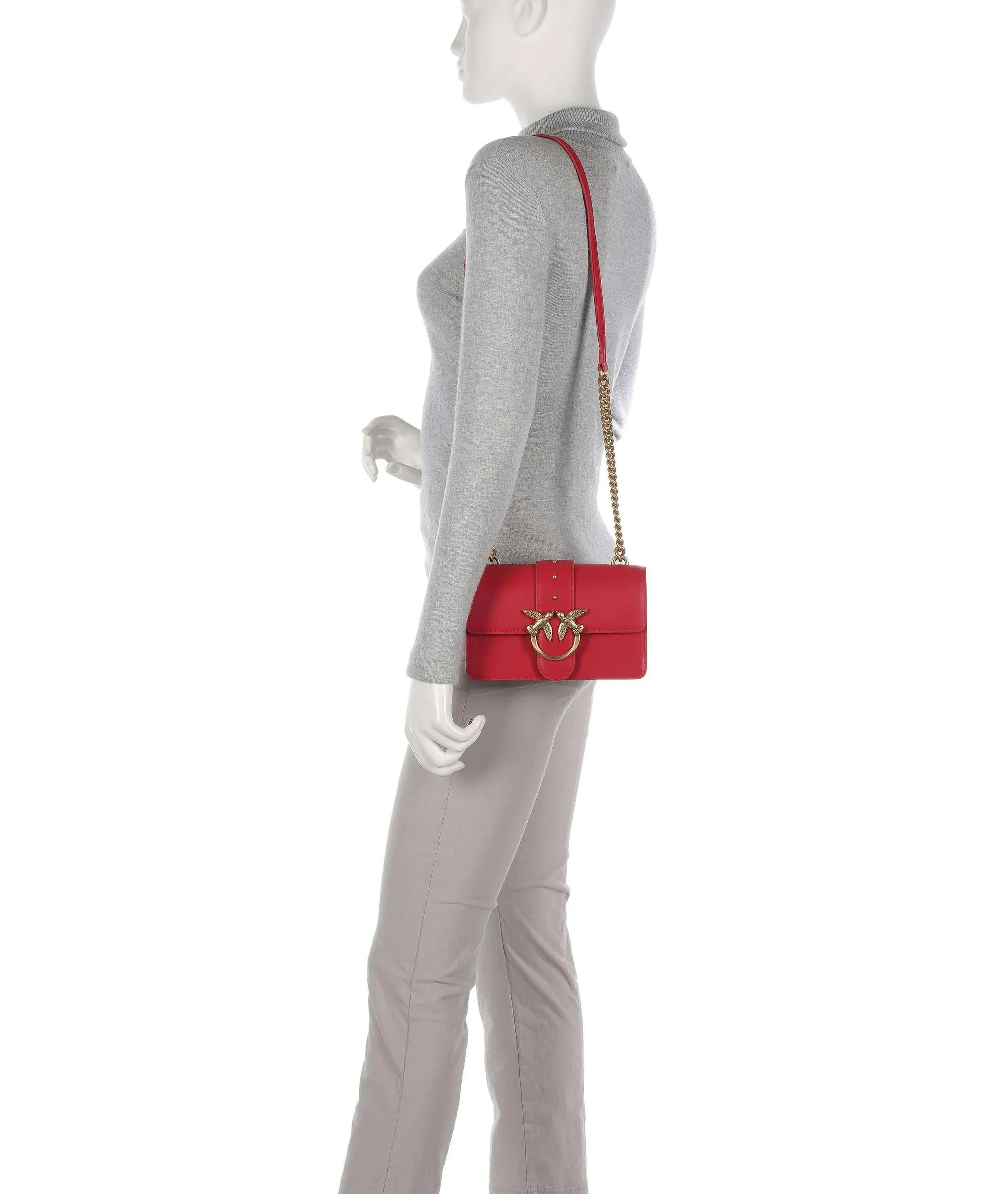  Pinko Love One Mini Borsa a tracolla pelle di vitello finemente grana rosso  