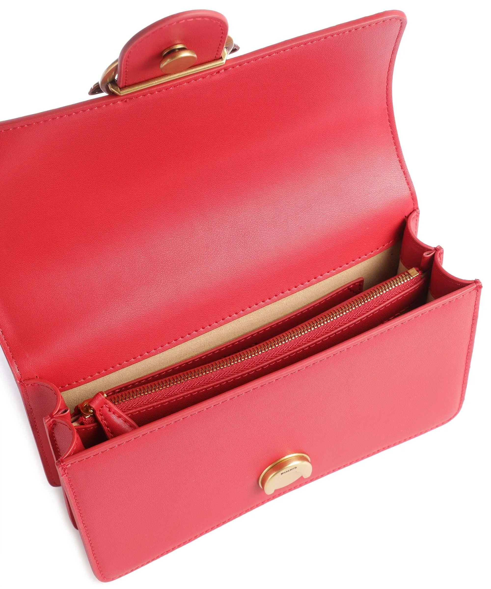  Pinko Love One Mini Borsa a tracolla pelle di vitello finemente grana rosso  