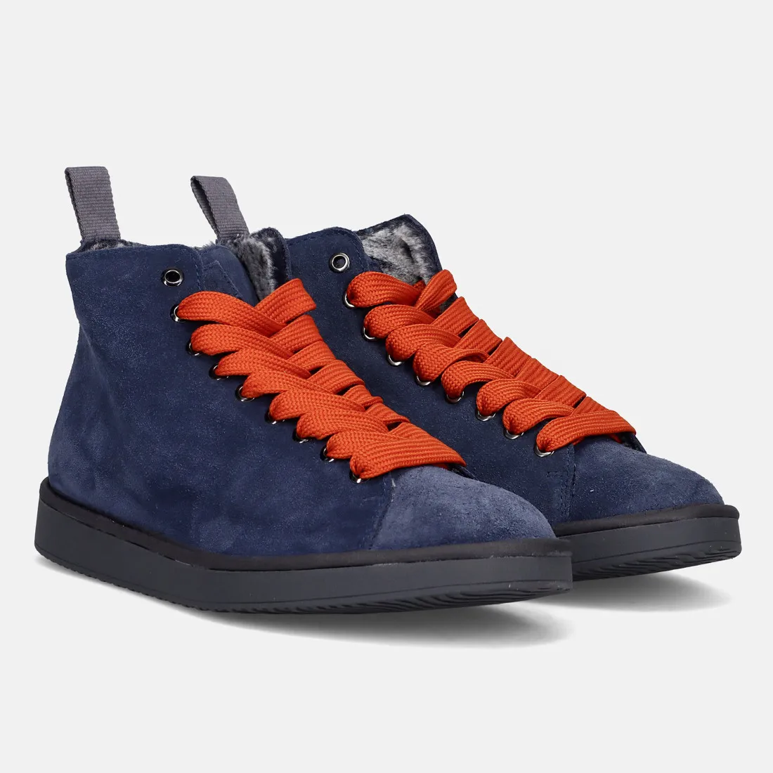 Polacchino da uomo Panchic P01 blu in suede con lacci arancio