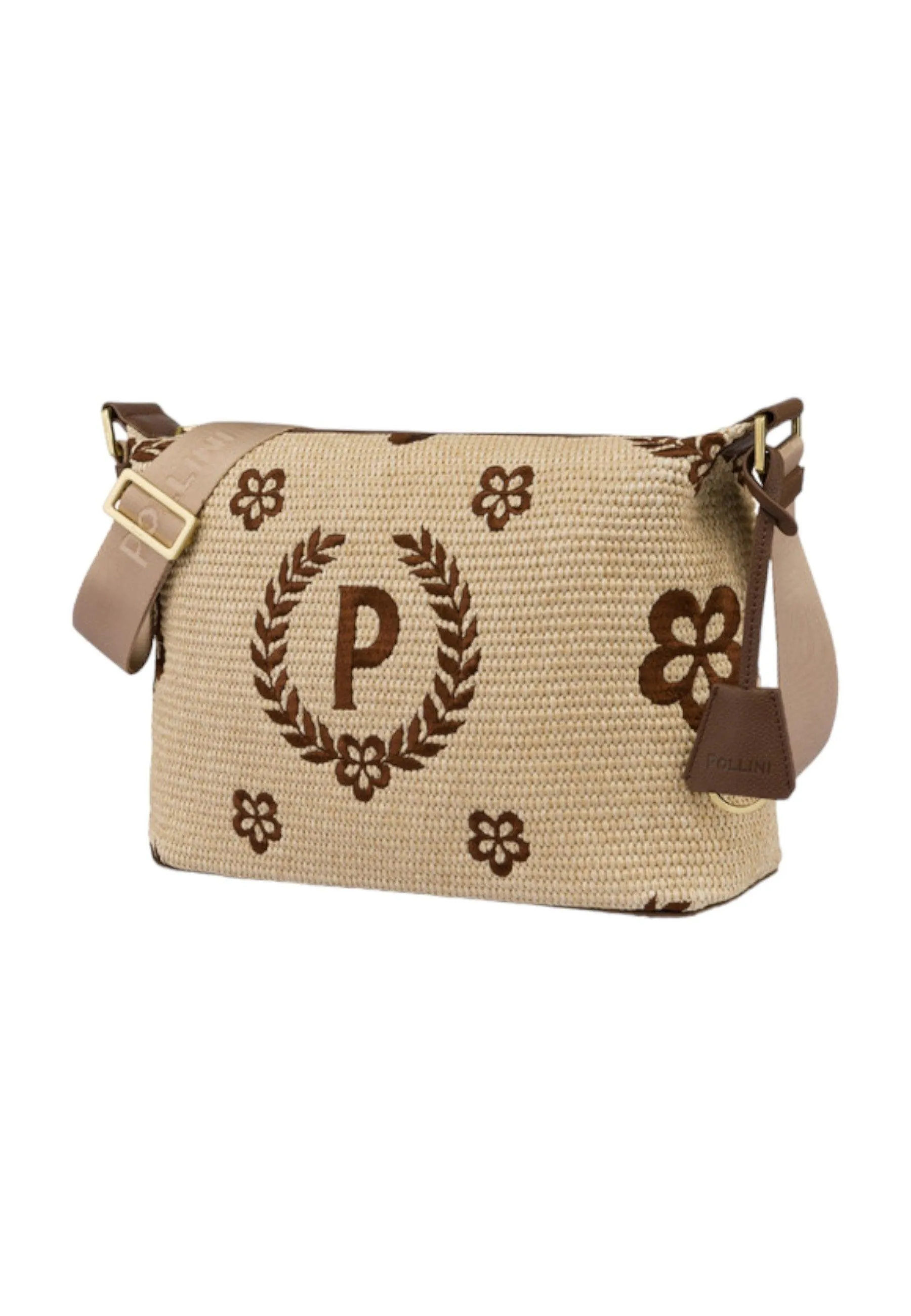POLLINI Borsa Tracolla Messanger Paglia Donna Natural Testa di Moro TE8400PP02Q1T10A