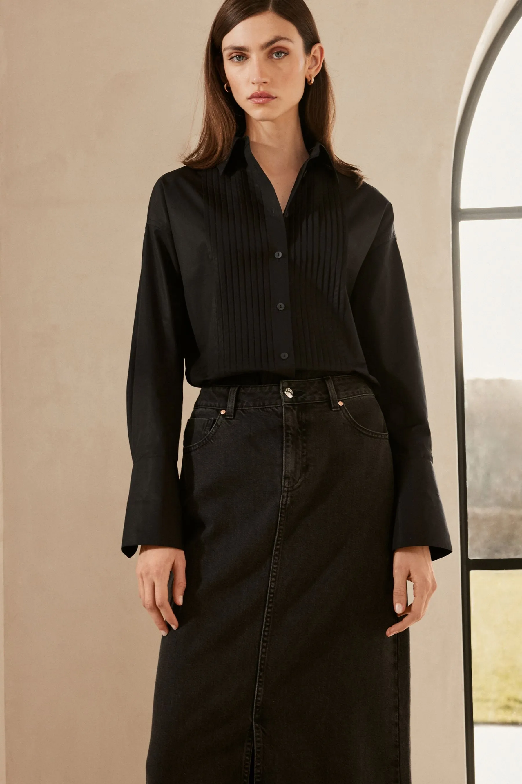 Premium A pieghe Manica lunga Camicia