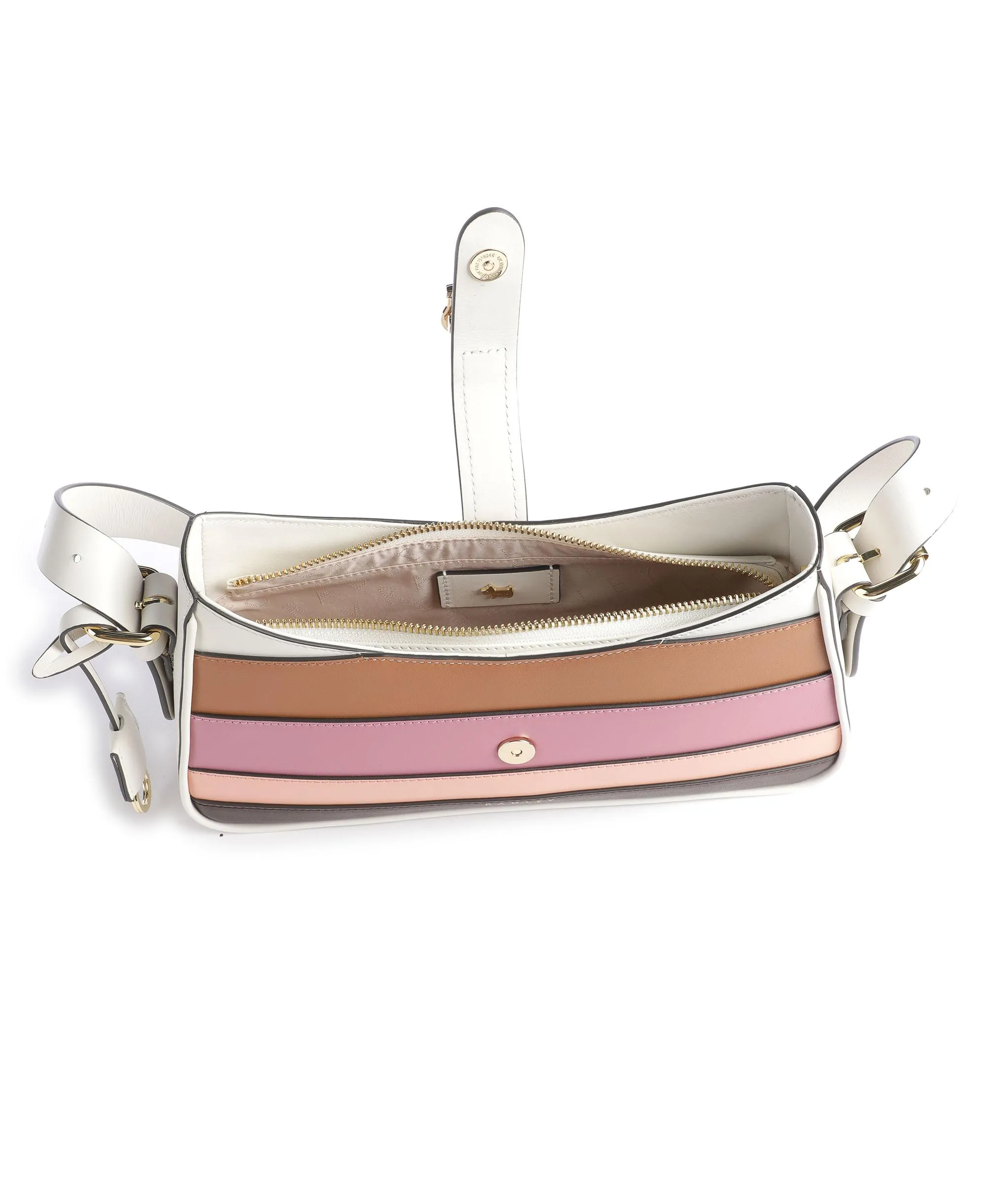  Radley London Linden Gardens Stripe Borsa a spalla pelle a grana fine avorio  