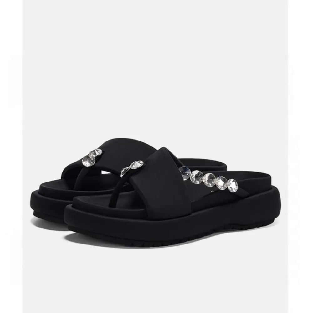 Sandali, Capispalla estivo da donna Moda 2024 Nuovo stile Strass Sandali con suola spessa di fascia alta, Infradito, Suola piatt