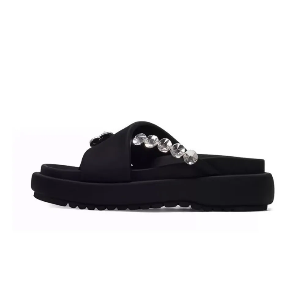 Sandali, Capispalla estivo da donna Moda 2024 Nuovo stile Strass Sandali con suola spessa di fascia alta, Infradito, Suola piatt