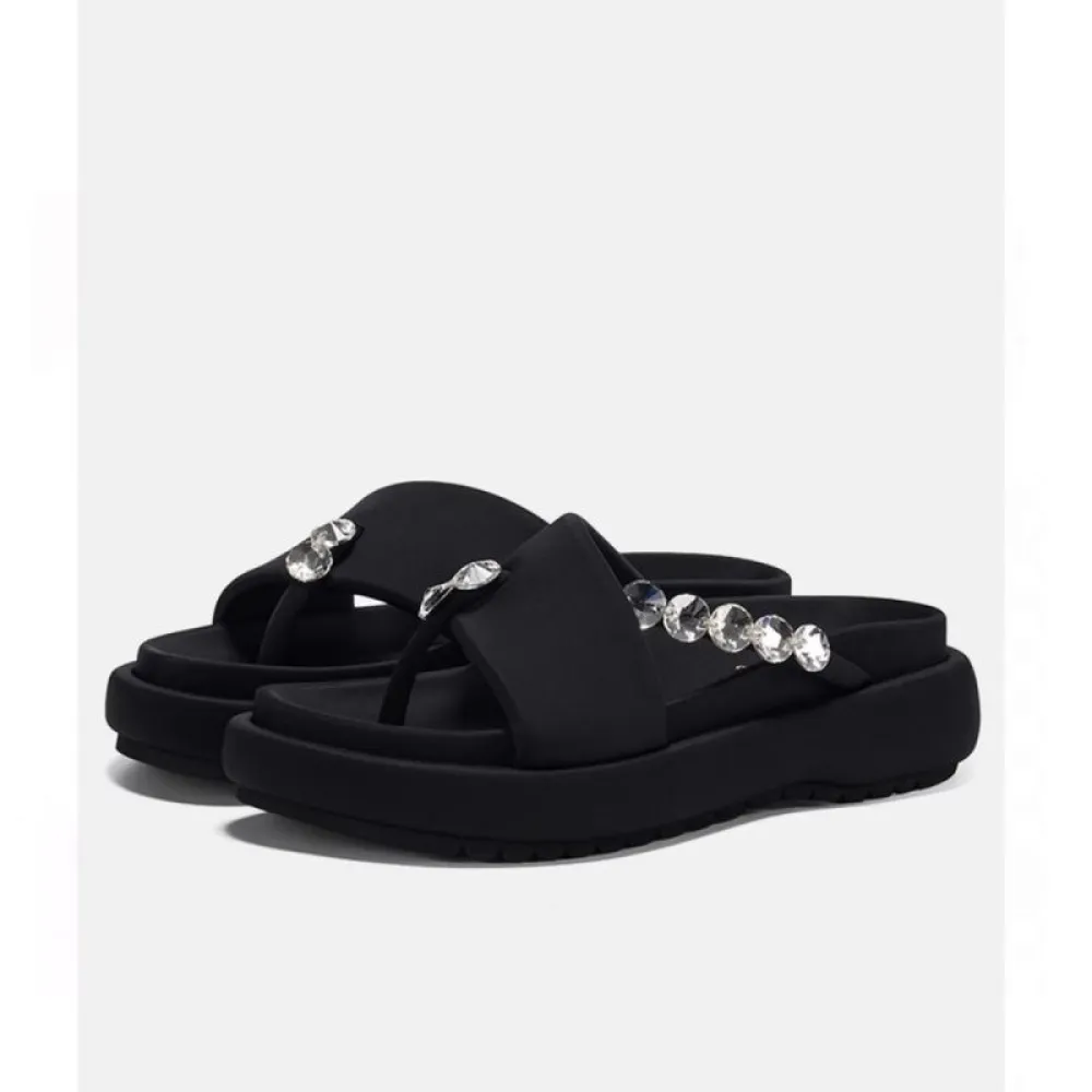 Sandali, Capispalla estivo da donna Moda 2024 Nuovo stile Strass Sandali con suola spessa di fascia alta, Infradito, Suola piatt