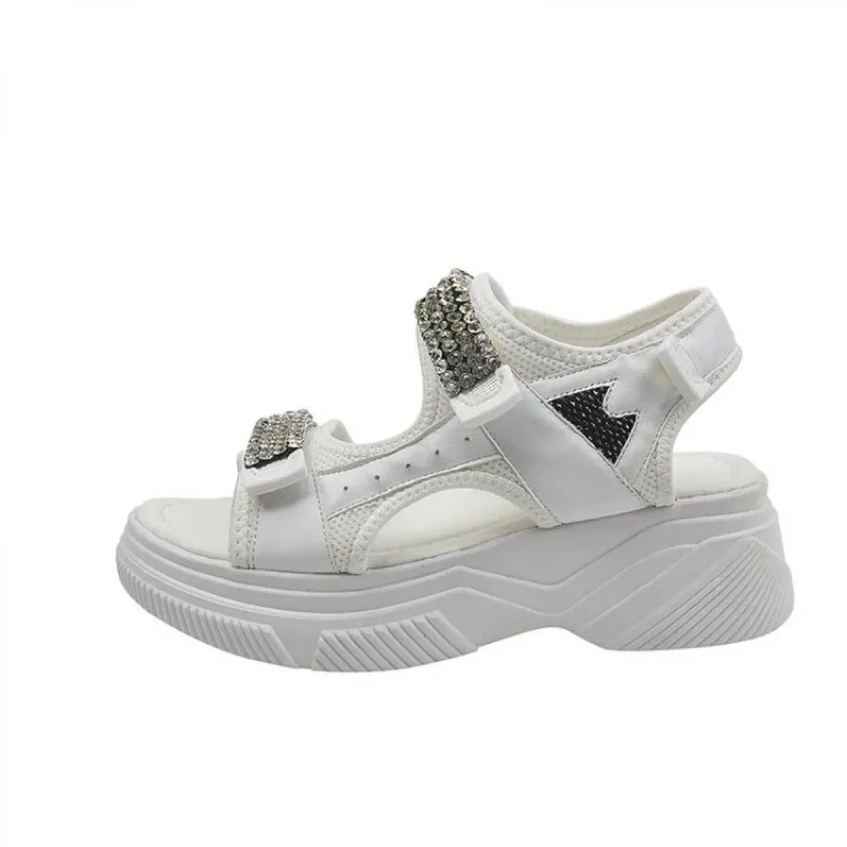 Sandali con cristalli di lusso da donna con plateau rosso con gancio ad anello, moda estiva fresca, suola spessa, scarpe casual