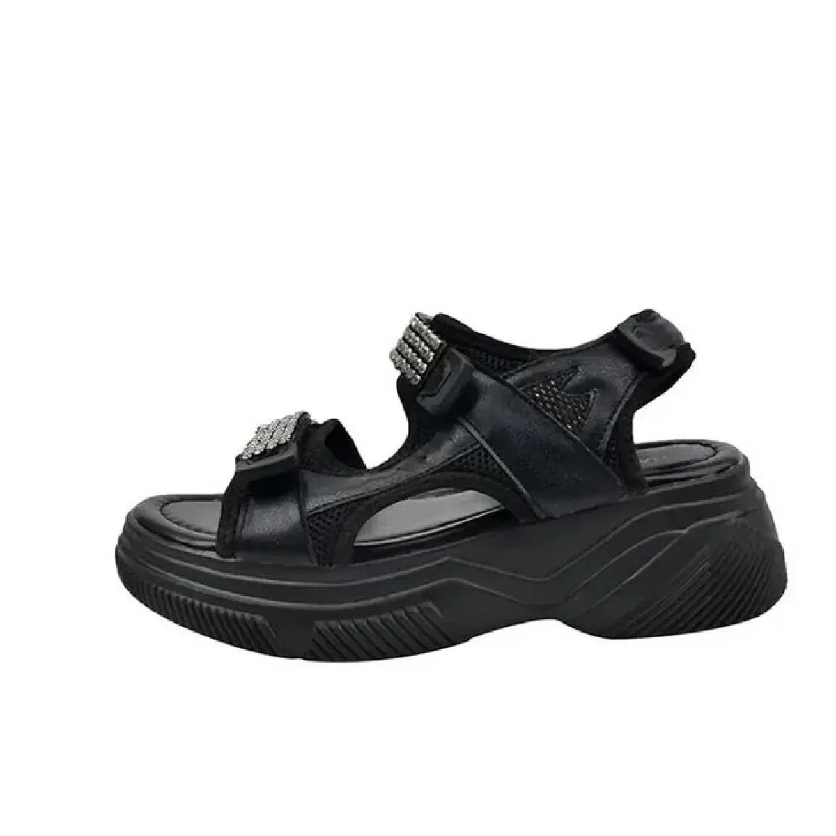 Sandali con cristalli di lusso da donna con plateau rosso con gancio ad anello, moda estiva fresca, suola spessa, scarpe casual