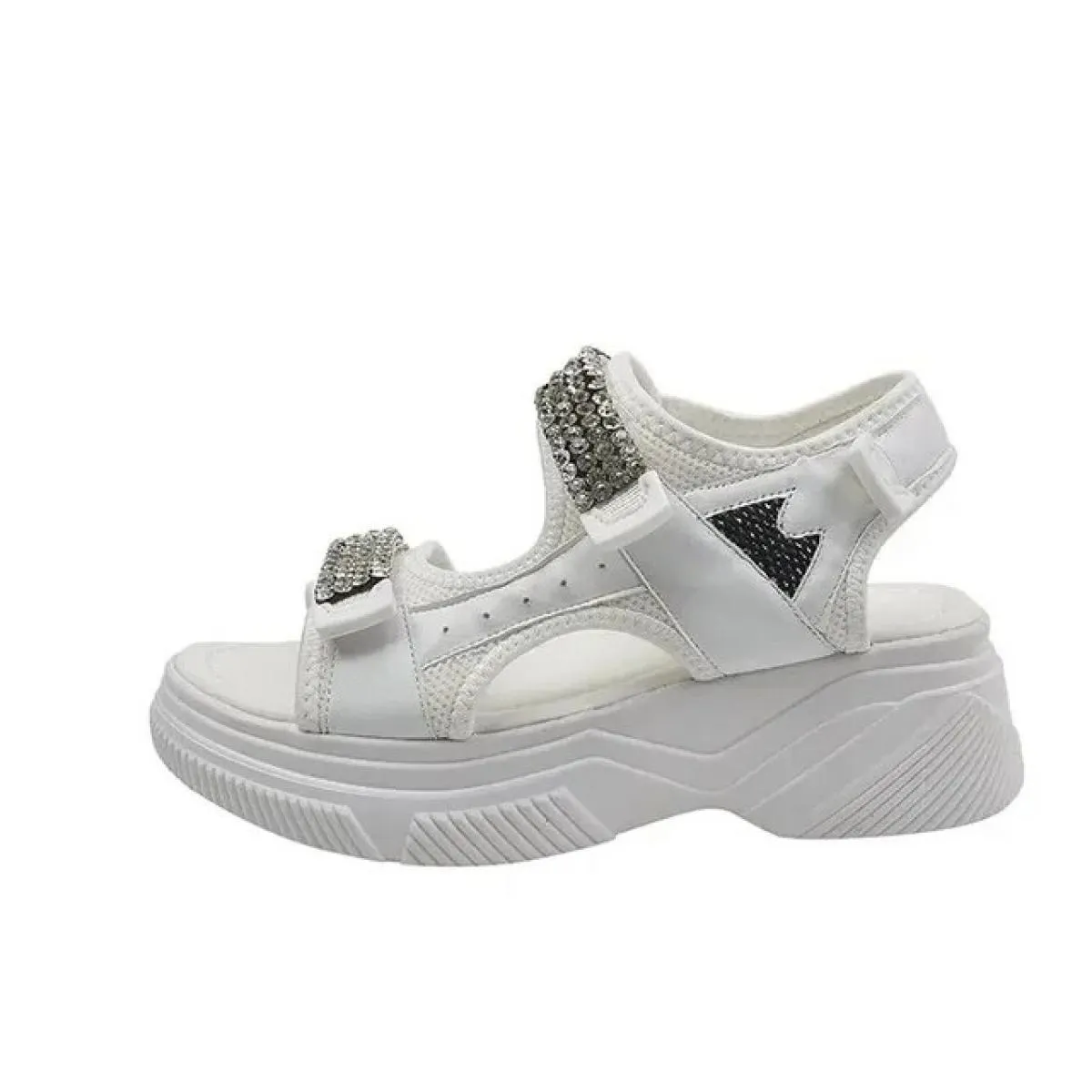 Sandali con cristalli di lusso da donna con plateau rosso con gancio ad anello, moda estiva fresca, suola spessa, scarpe casual