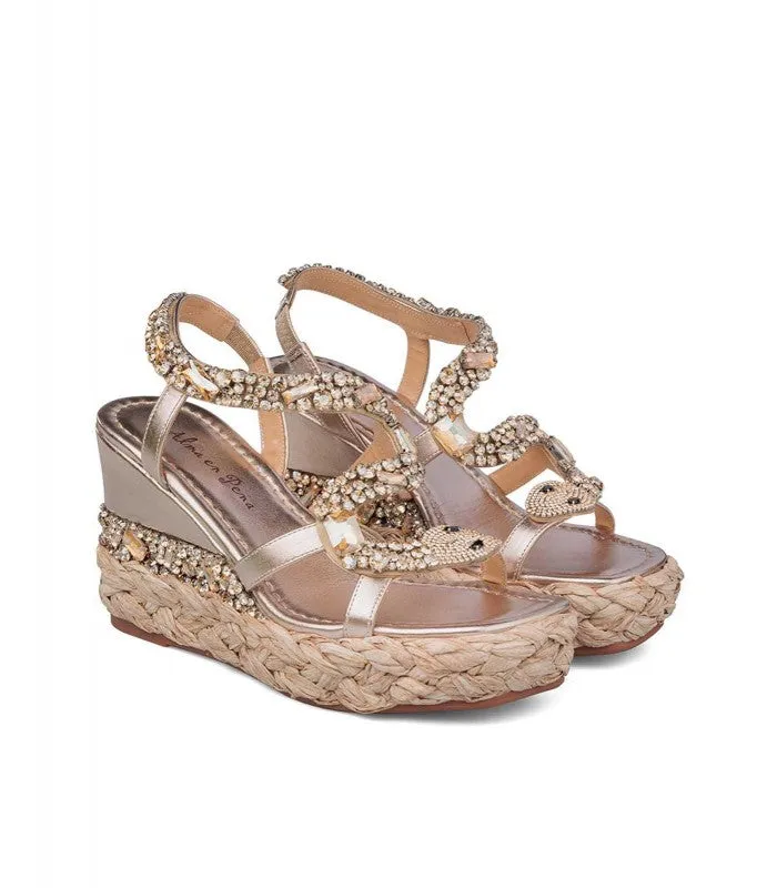 SANDALI VERA IN RAFIA E STRASS BRONZE