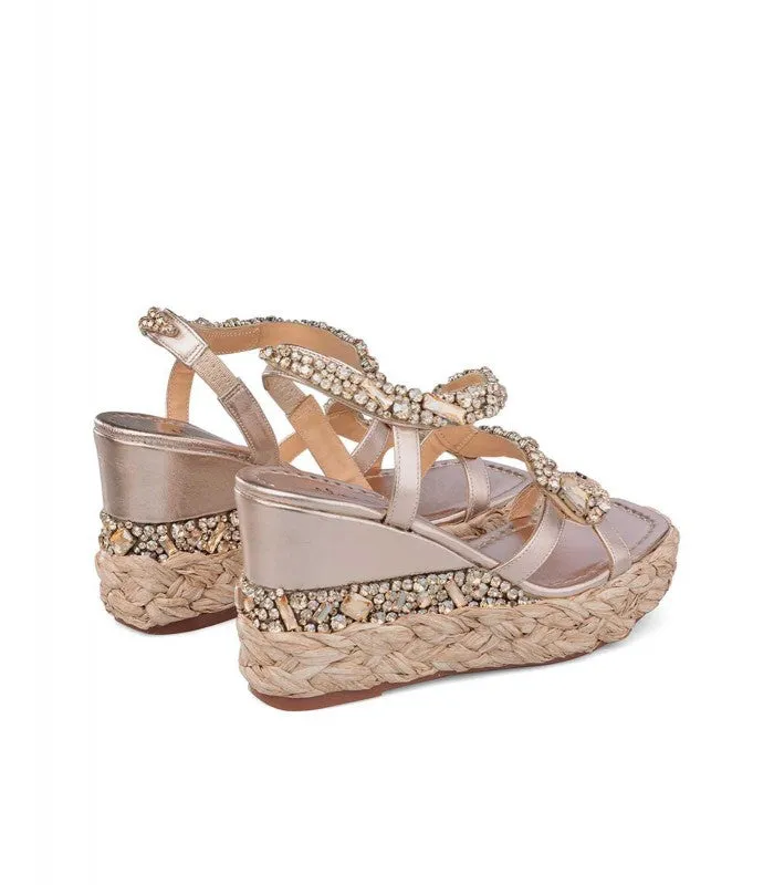 SANDALI VERA IN RAFIA E STRASS BRONZE