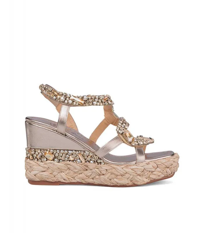 SANDALI VERA IN RAFIA E STRASS BRONZE