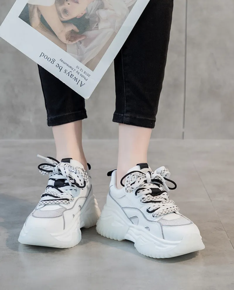 Scarpe da ginnastica casual rialzate interne traspiranti con suola spessa in mesh traspirante da donna