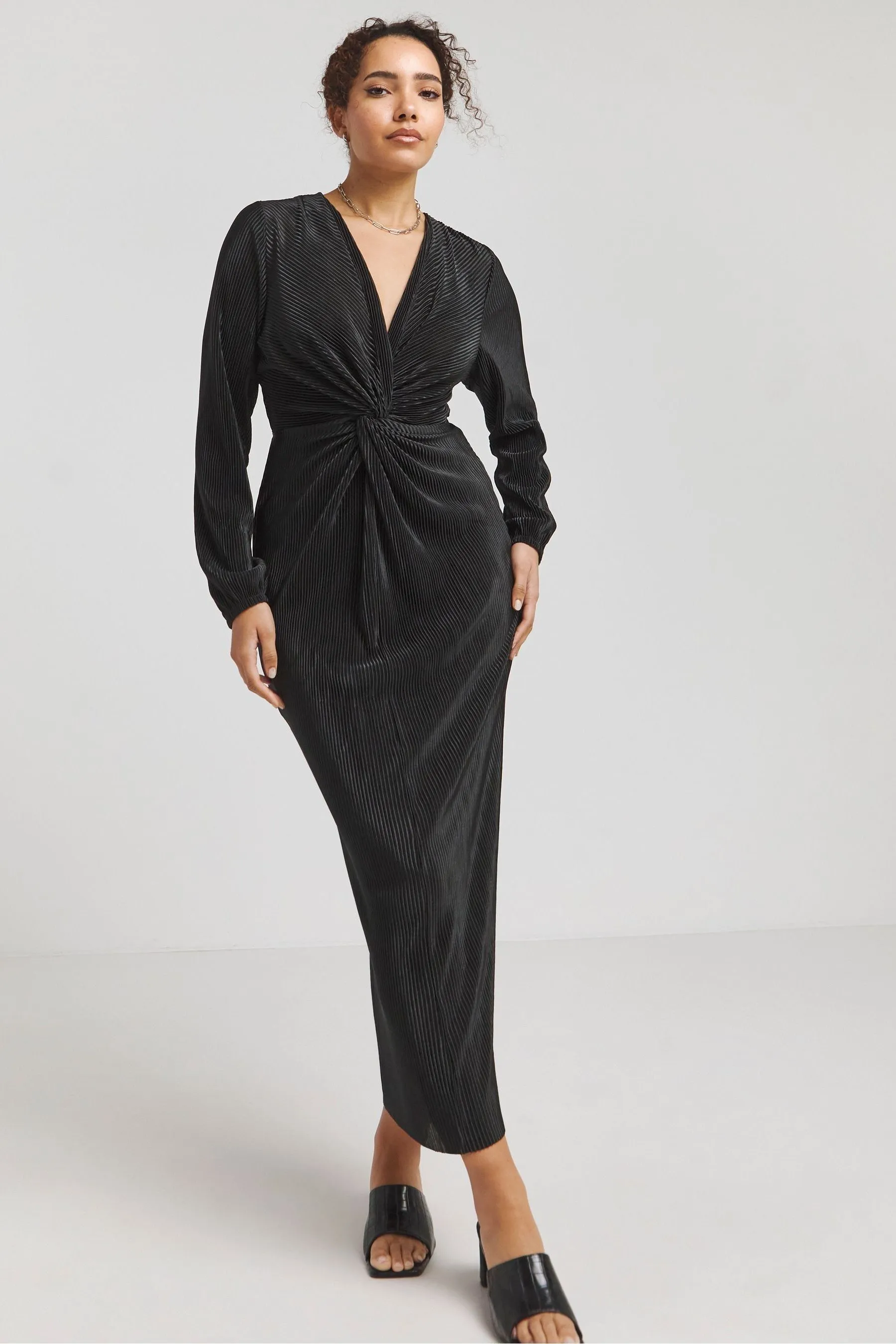Simply Be - Abito midi a pieghe con nodo sul davanti