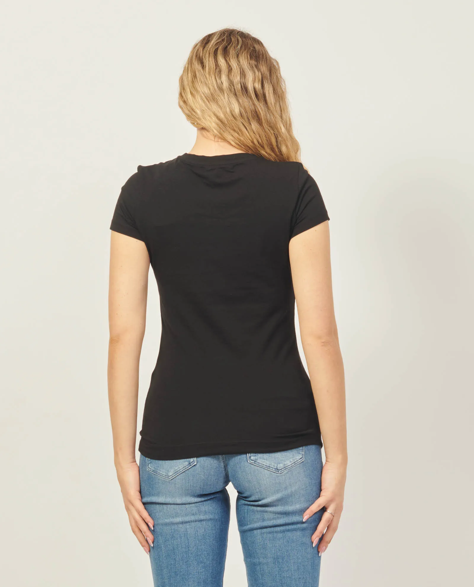 T-shirt nera Guess in misto cotone con logo con borchie