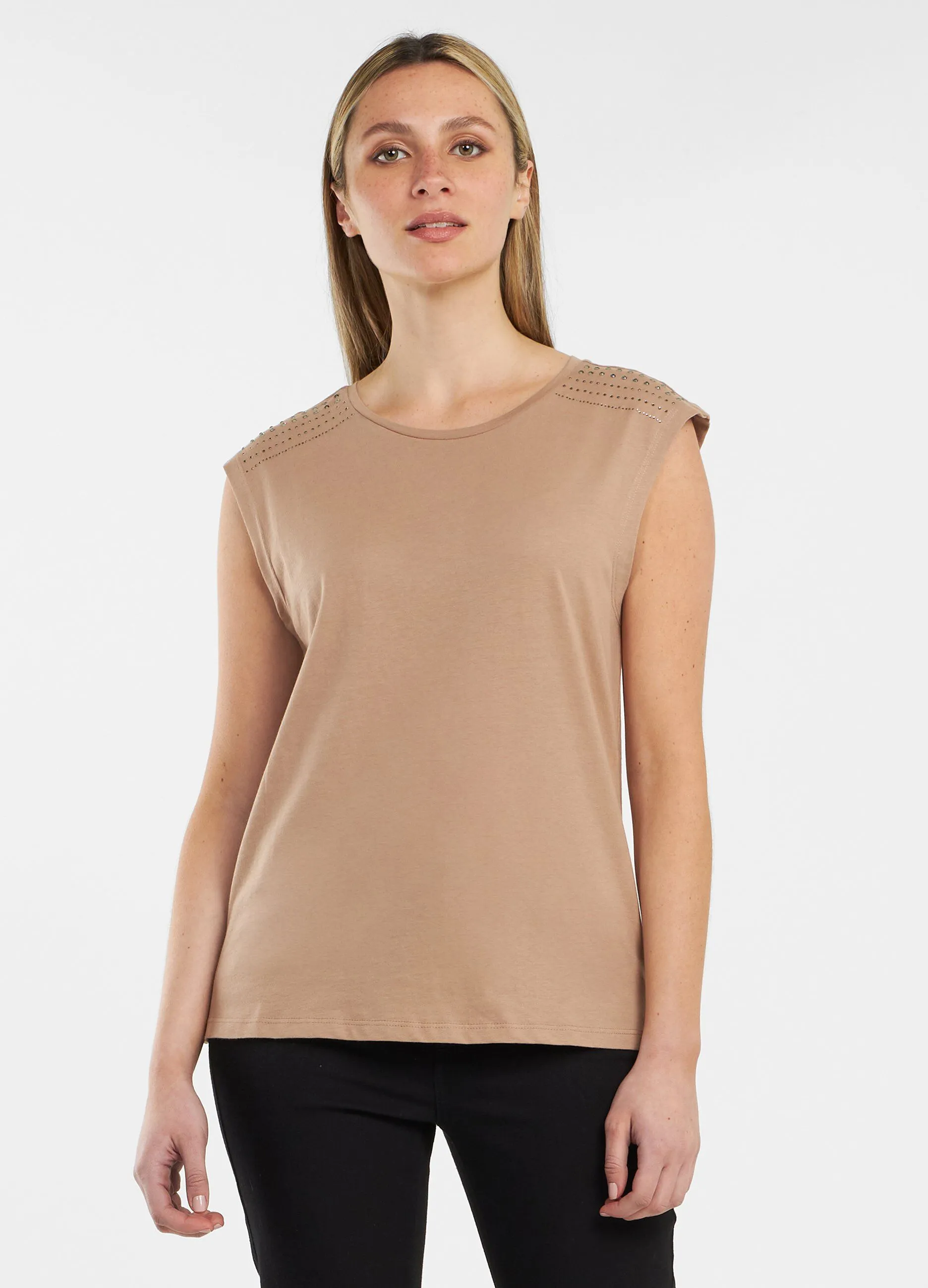 T-shirt smanicata con borchie donna