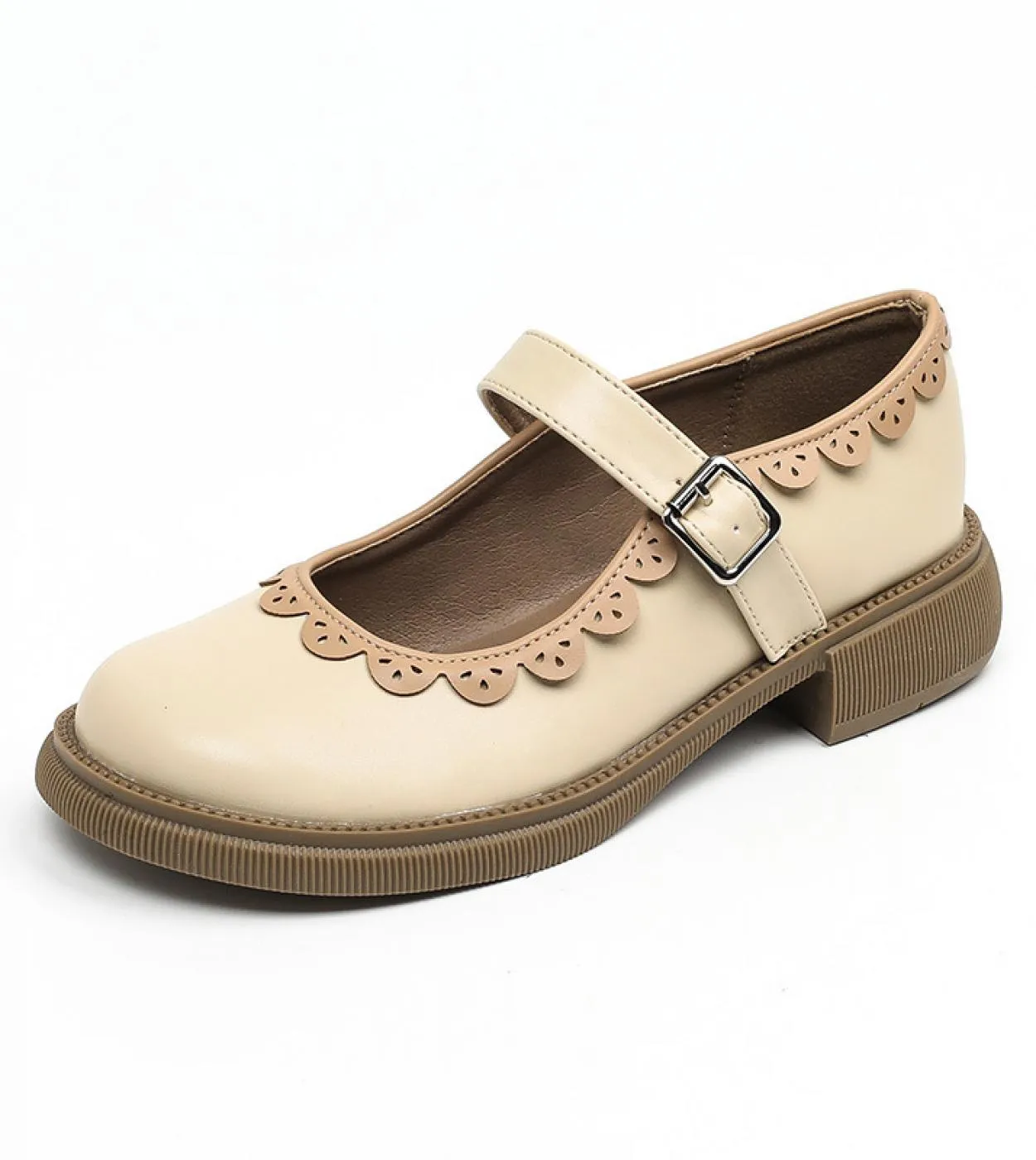 Tacchi alti Donna Estate Suola spessa Punta tonda Scarpe singole Scarpe piccole in pelle britanniche Scarpe grandi da donna 41 4