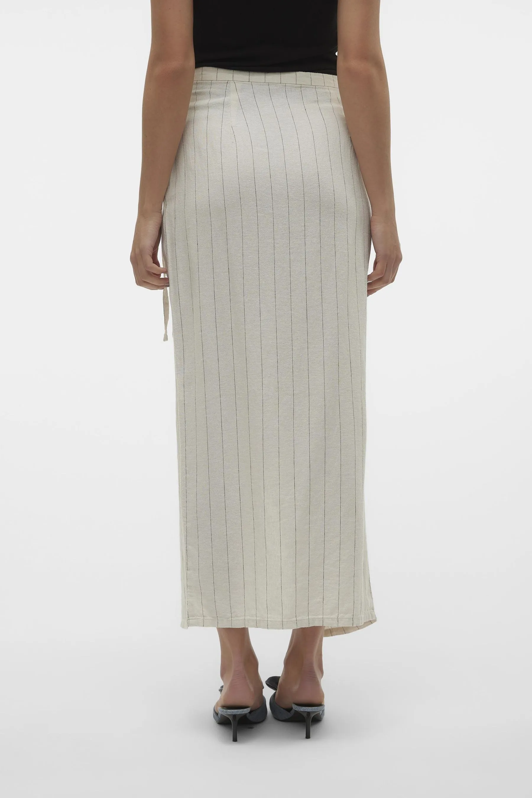 VERO MODA - Gonna lunga a portafoglio in lino a righe