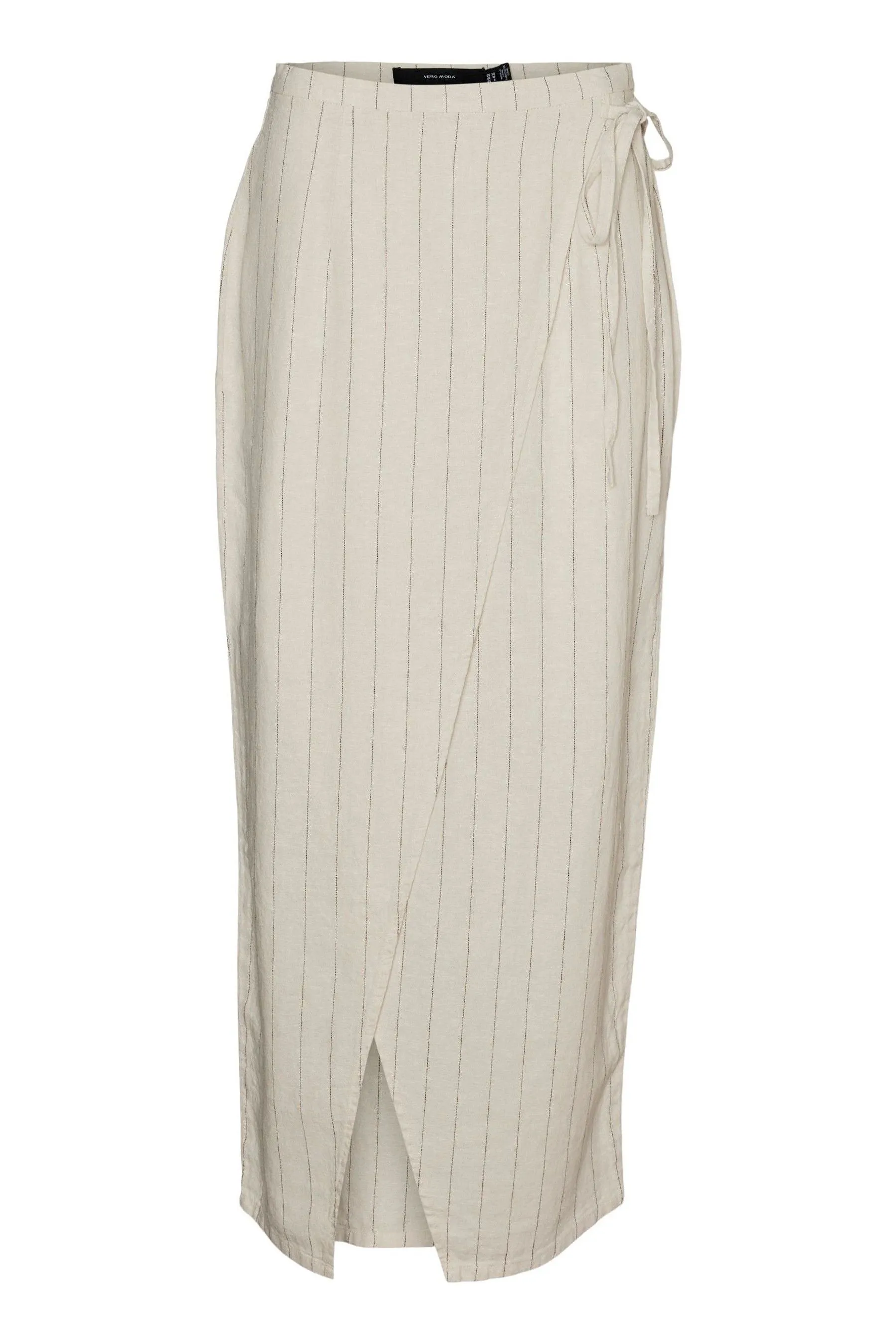 VERO MODA - Gonna lunga a portafoglio in lino a righe