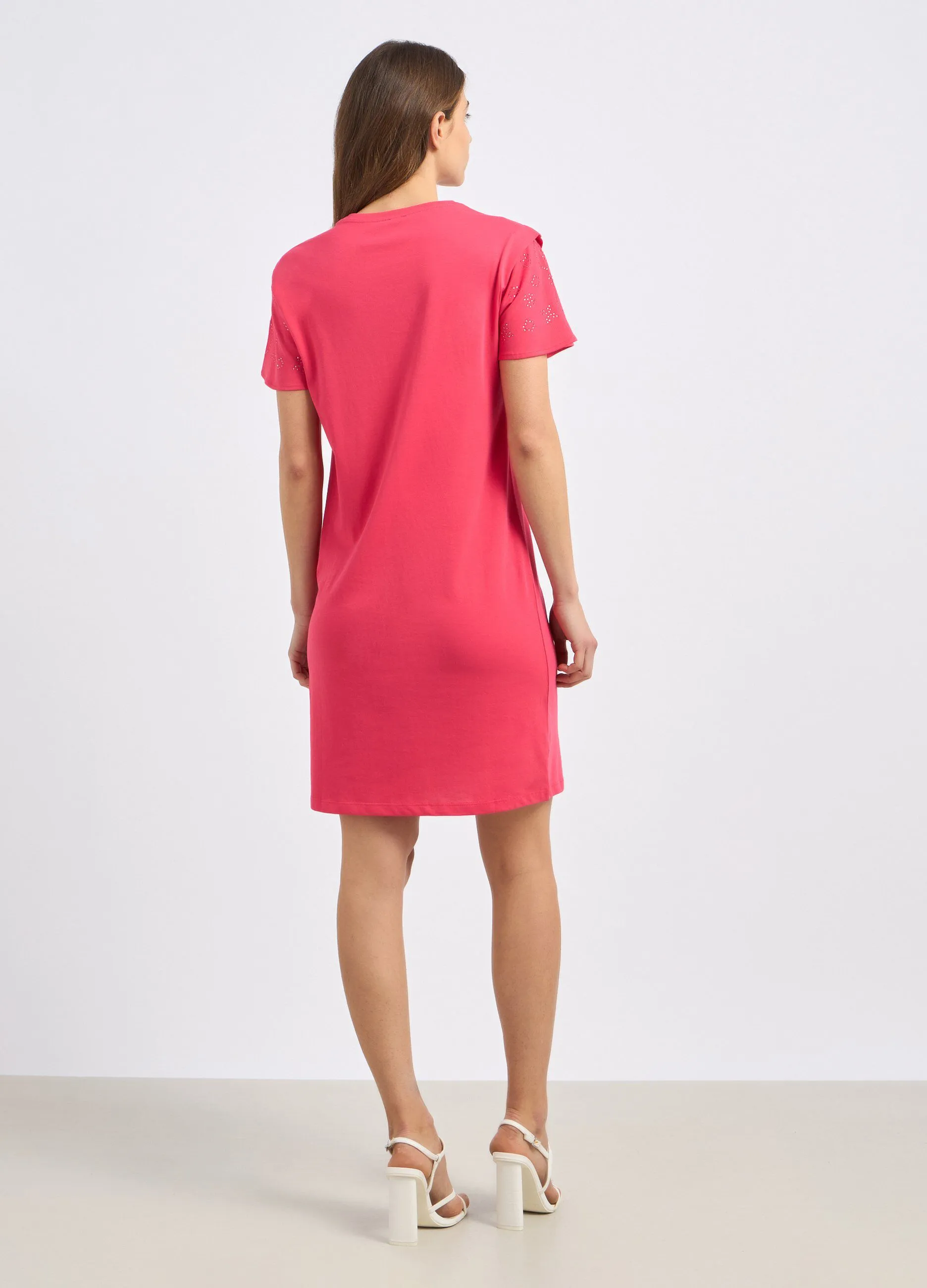 Vestito corto in puro cotone con strass donna