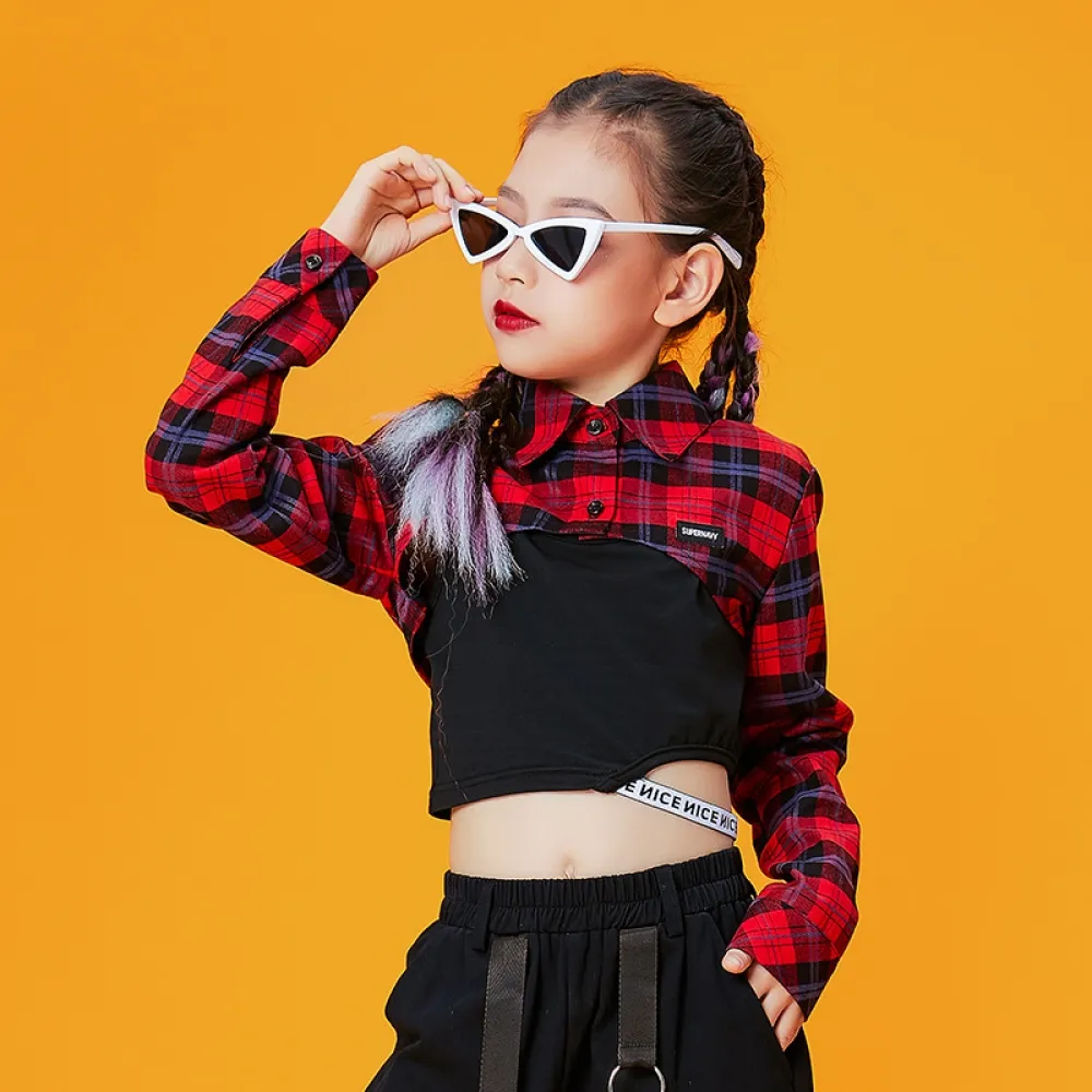 Vestito da ballo jazz per bambini Vestito scozzese da ragazza Abiti alla moda Gonna a pieghe Modello da ballo di strada hip-hop