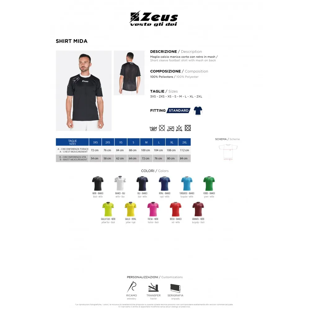 ZEUS - Maglia CALCIO - GIALLO FLUO/NERO - SHIRT MIDA